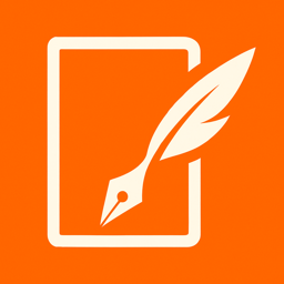 PlotThing logo - orange quill pen on document